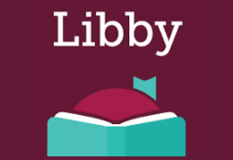 libby logo on a burgundy background